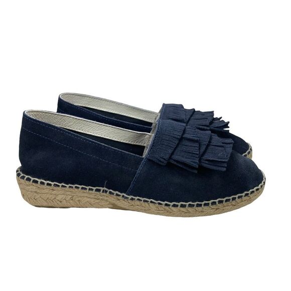 🔵Juncal Aguirre Cascading Fringe Suede Moc Navy Blue Espadrille 40 / 9.5 - Picture 3 of 9
